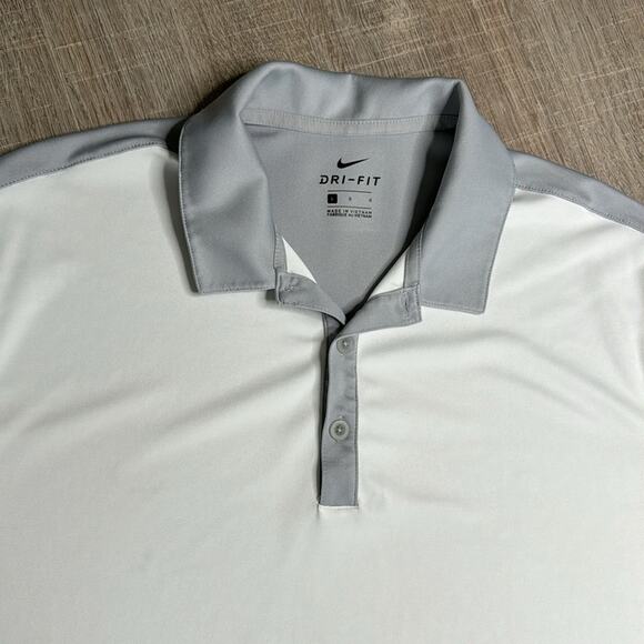 NIKE DRI-FIT Gray White Colorblock Golf Polo Short Sleeve Shirt Men’s - Picture 4 of 7